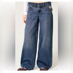 Hollister Low Rise Super Baggy Jeans Womens 28 Wide Leg Skater Denim Y2K Star